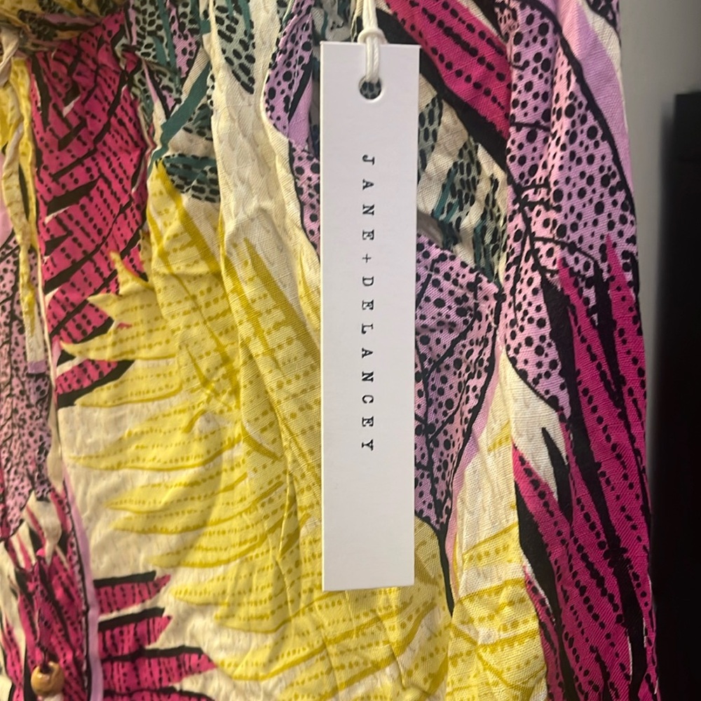 Jane + Delancey Vibrant Yellow and Pink Wide Leg with Tropical Flair - Picture 3 of 5